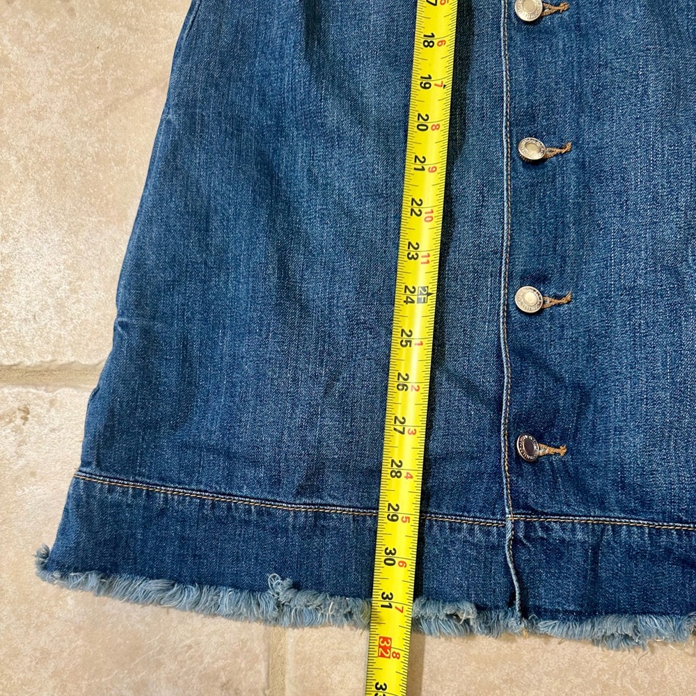 American Eagle Denim Jumper S Raw Hem Cottagecore Jean Dress Pinafore Country - Picture 9 of 11